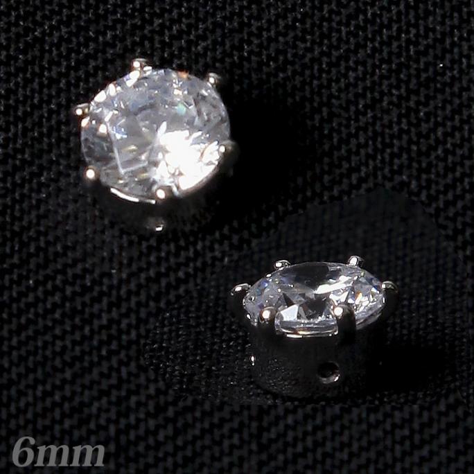 爪付きキュービックジルコニア丸6mm クリスタル　ロジウムカラー 2個入り