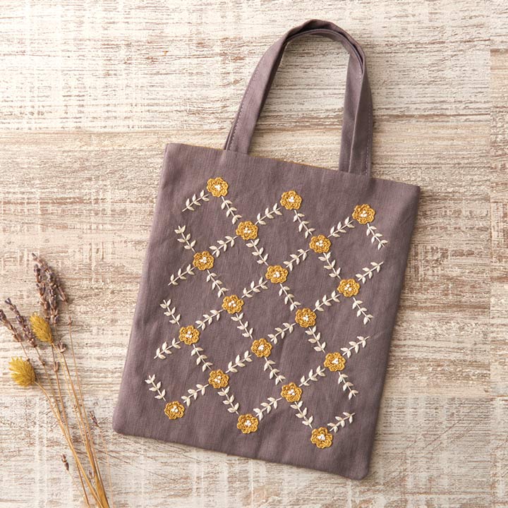 フランス刺しゅうキット COSMO ボタニカル刺しゅう  No.92905 黄色いお花のミニトート バッグ