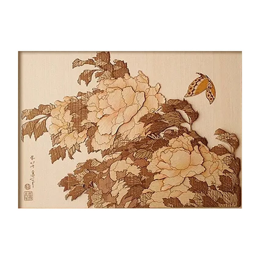 木はり絵手作りキット　葛飾北斎「北斎花鳥画集/牡丹に蝶」　KJH-007