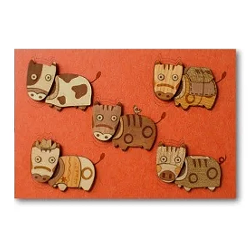 木はり絵手作りキット　「赤べこカーニバル」　KAB-008