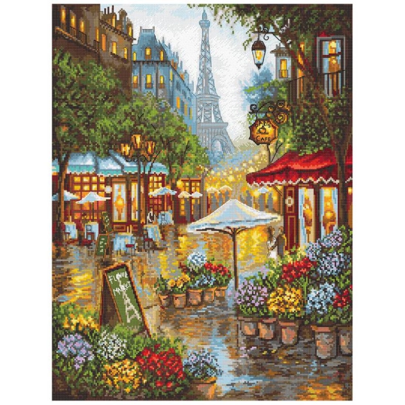 刺繍 LETISTITCH L8038 Spring flowers, Paris 春の花、パリ ／ フランス 花屋 エッフェル 塔 景色 クロスステッチキット 輸入