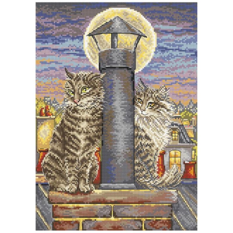 刺繍 LETISTITCH L8066 Romance ロマンス ／ネコ 猫 ねこ 月夜 デート クロスステッチキット 輸入
