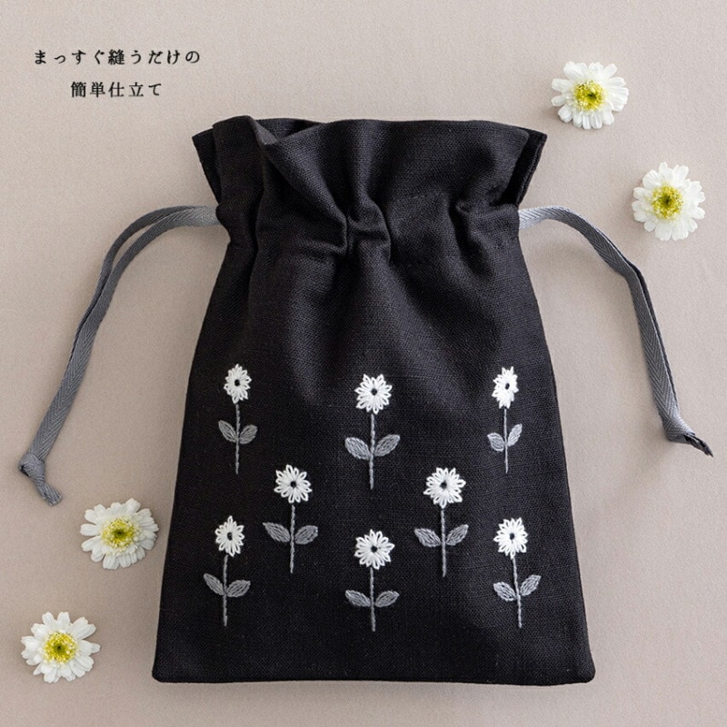 戸塚刺しゅう × 星燈社 フリーステッチキット 刺繍キット 星あかりの刺繍手帖 巾着袋 さざめき 559 図案プリント済