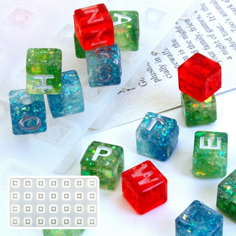 シリコンモールド キューブ型 ビーズ アルファベット(穴あき)