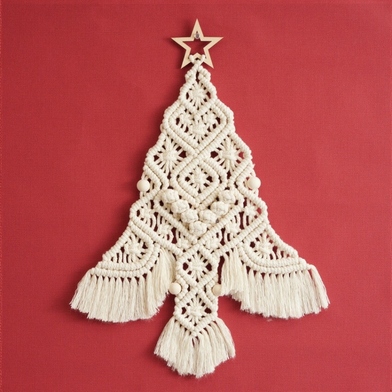マクラメで作る 聖夜に輝くクリスマスツリー ホワイト 51×30cm
