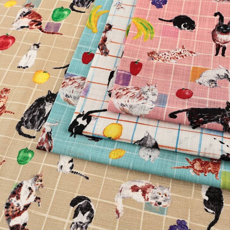 pm 猫とテーブルフルーツ モーリークロス 50cm単位