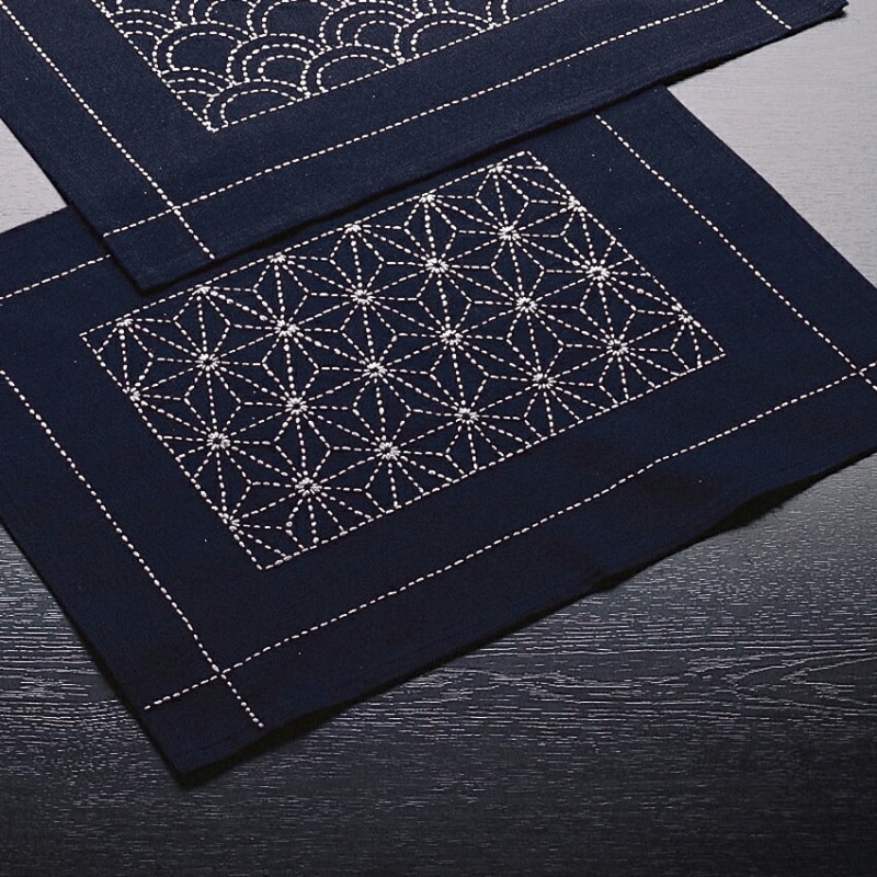 オリムパス 刺し子キット ランチョンマット 麻の葉(紺) 164