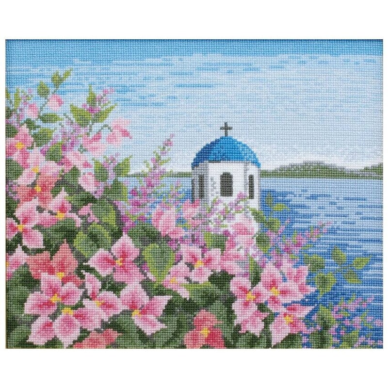 オリムパス クロスステッチキット オノエ･メグミ ヨーロッパの風景 四季を巡る旅 7577 ブーゲンビリアが咲くエーゲ海の島