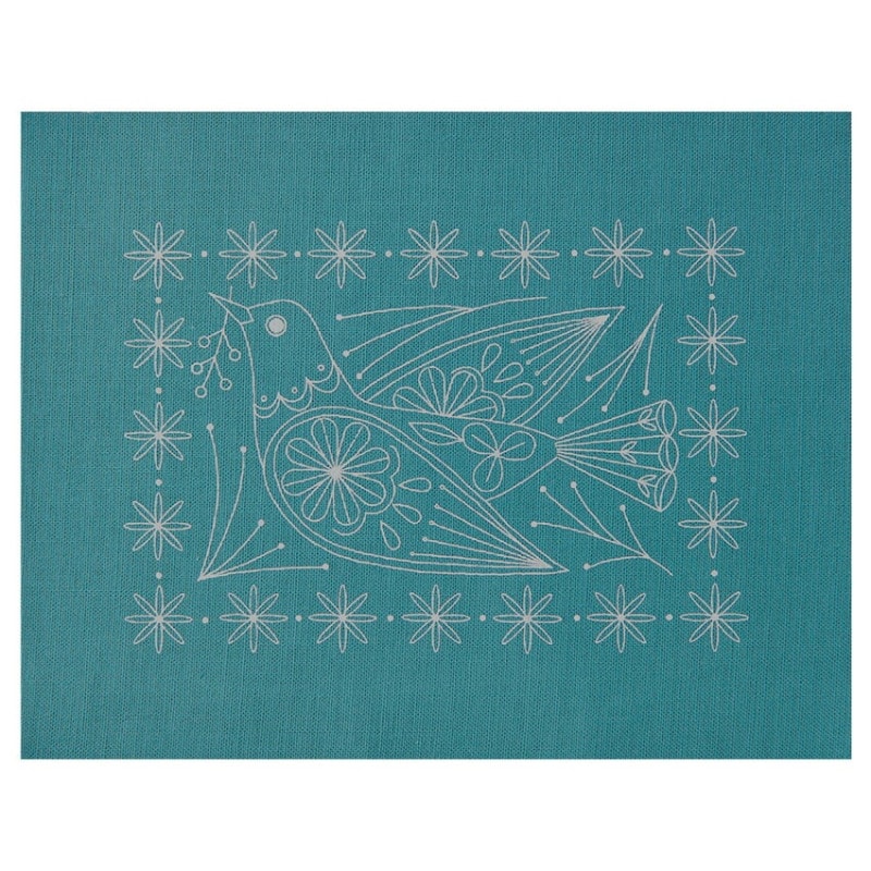 コスモ マカベアリス 刺しゅうを楽しむ プリントクロス はとと植物の模様 ビンテージブルー 刺繍糸7色セット 542302