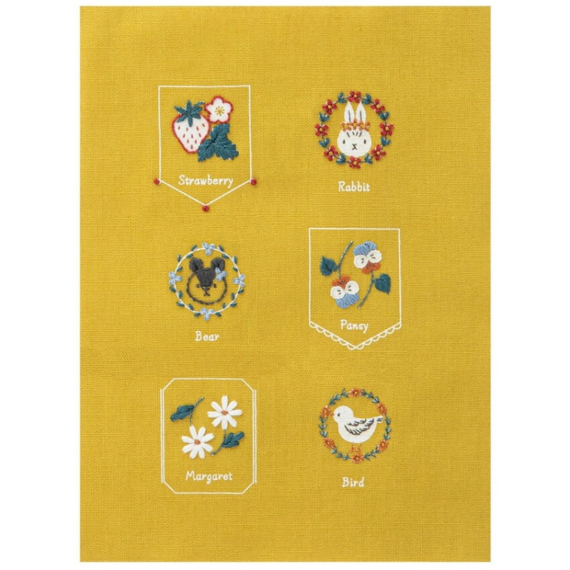 コスモ コハナ 刺しゅうを楽しむ プリントクロス 森のかわいいミニモチーフ マスタード 刺繍糸7色セット 542311