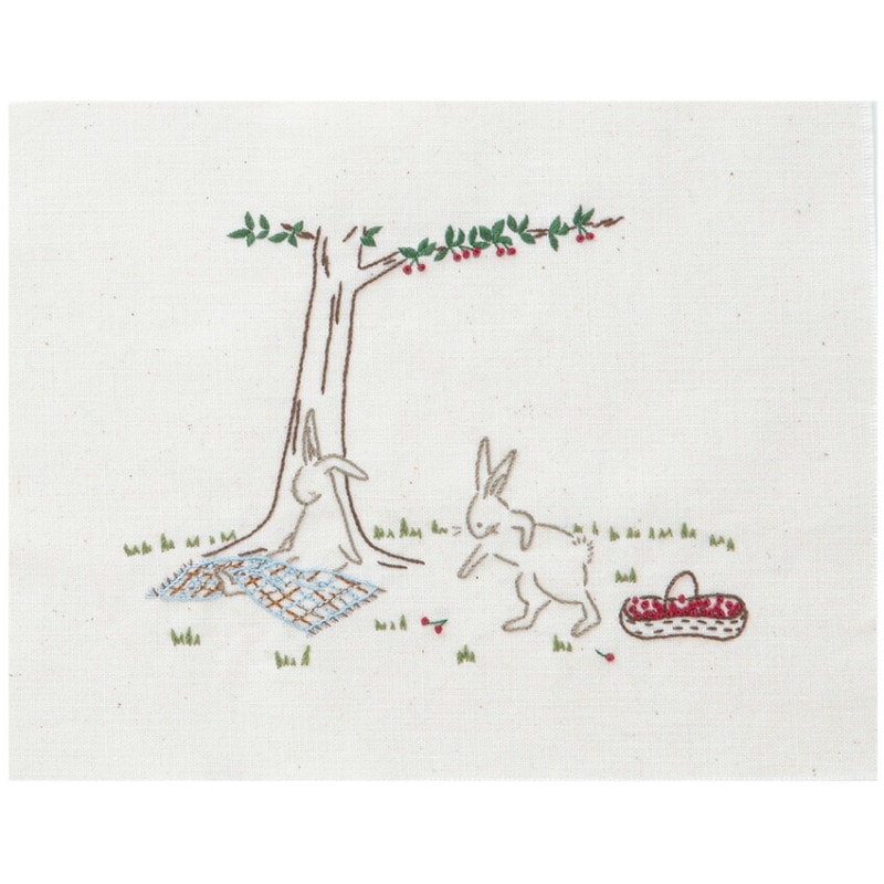 コスモ ジュドフィル 刺しゅうを楽しむ プリントクロス うさぎのピクニック アイボリー 刺繍糸7色セット 542313