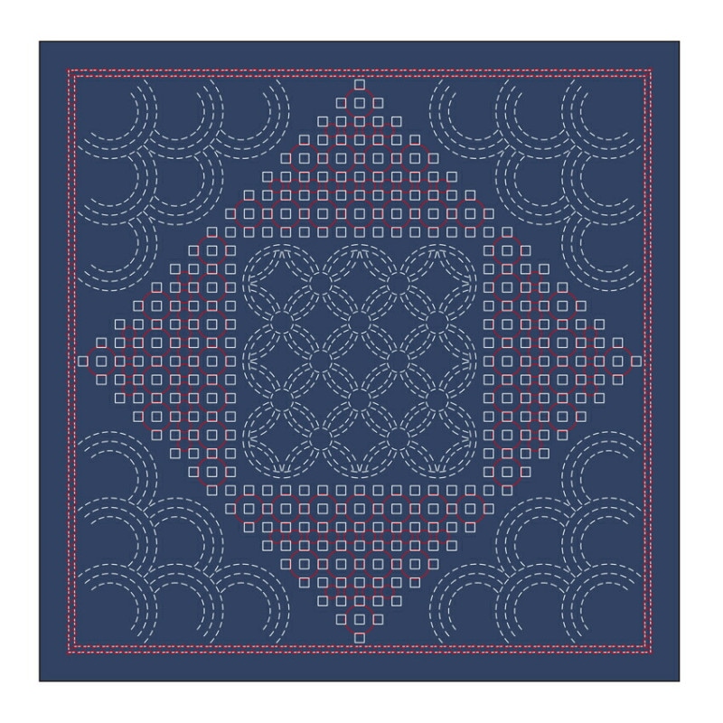 オリムパス 刺し子布パック 花ふきん La Bouquetiere ドロップ H-1105 (Navy Blue)