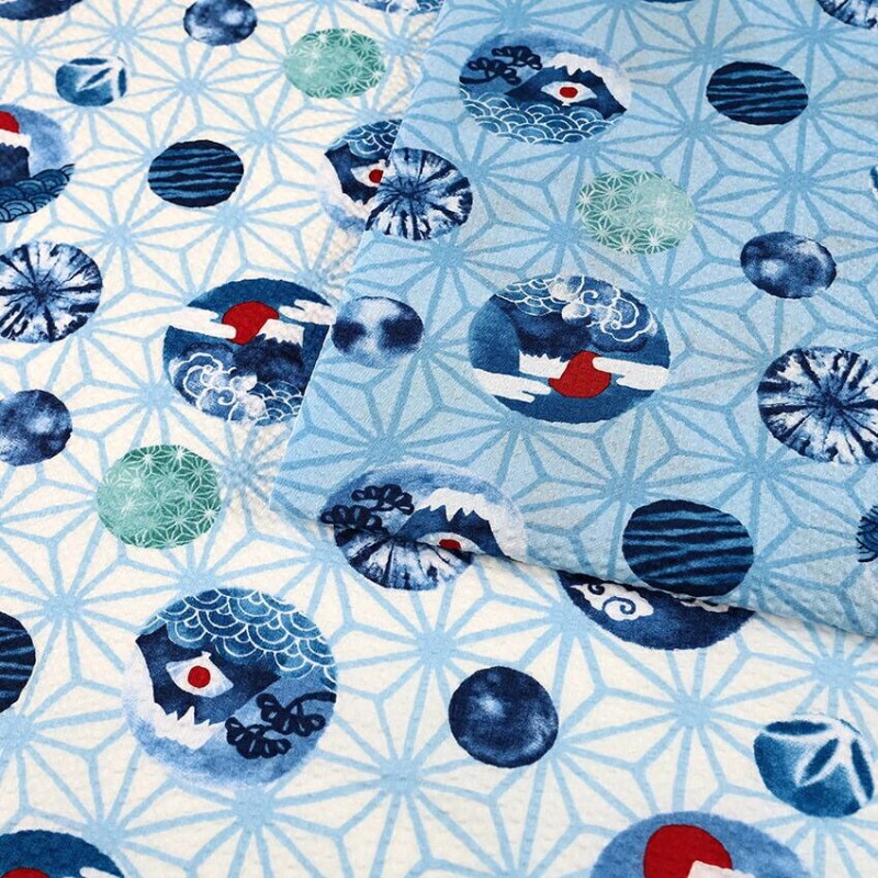 麻の葉と富士山柄 リップル 50cm単位