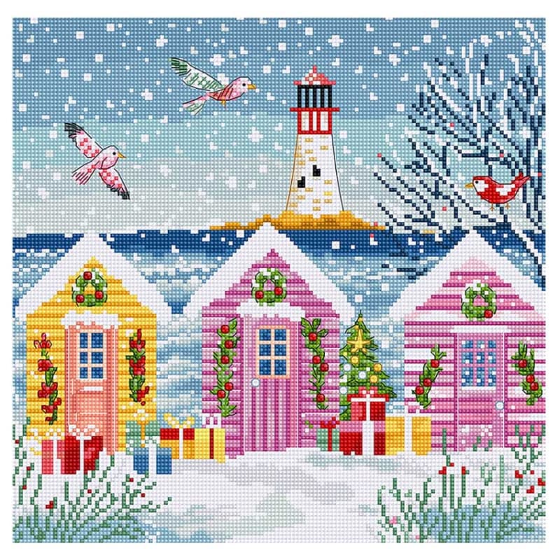 刺繍 輸入キット LETISTITCH Snowy Sea Cottages L9915