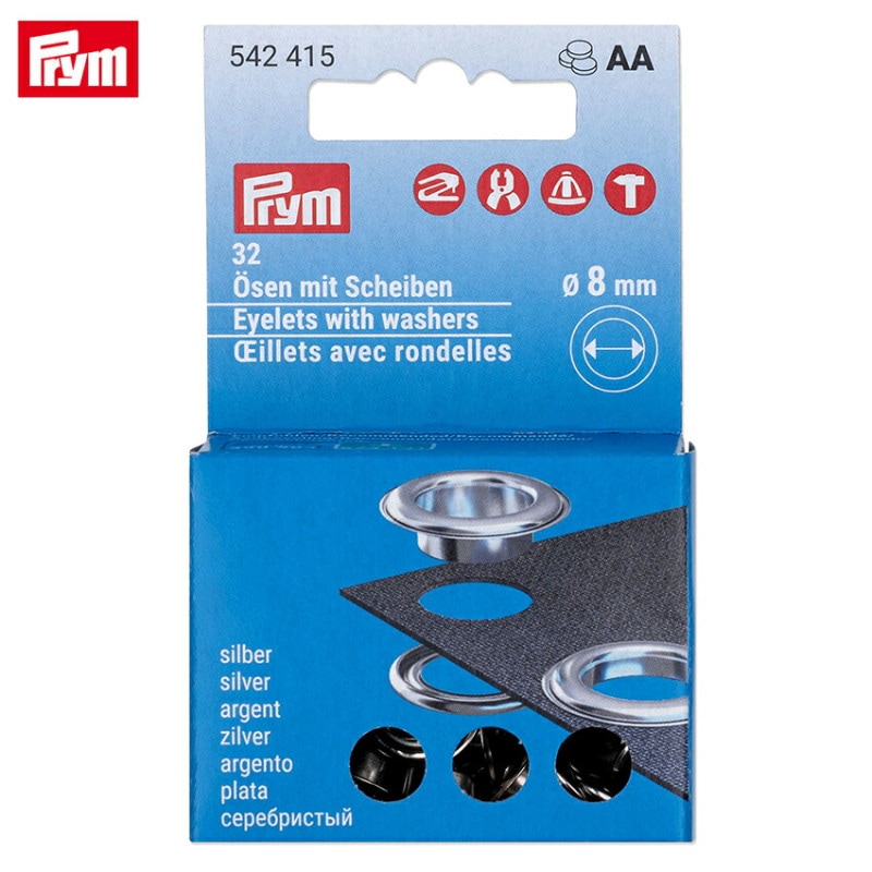 Prym プリム 片面ハトメ 内径8mm シルバー 32組 542415