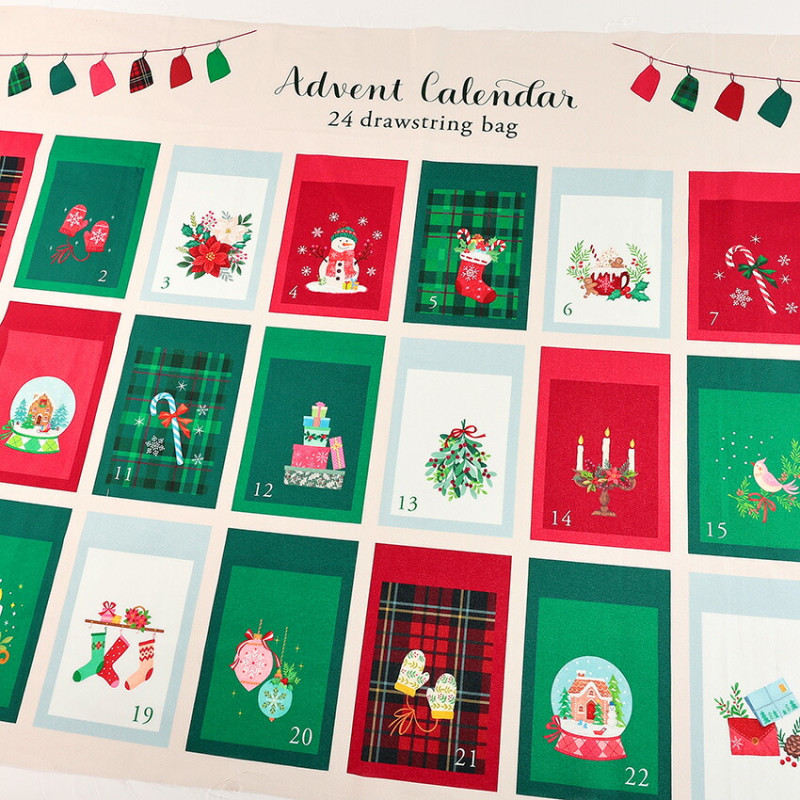 アドベントカレンダー 巾着 クリスマスパネル 108×70cm カットクロス