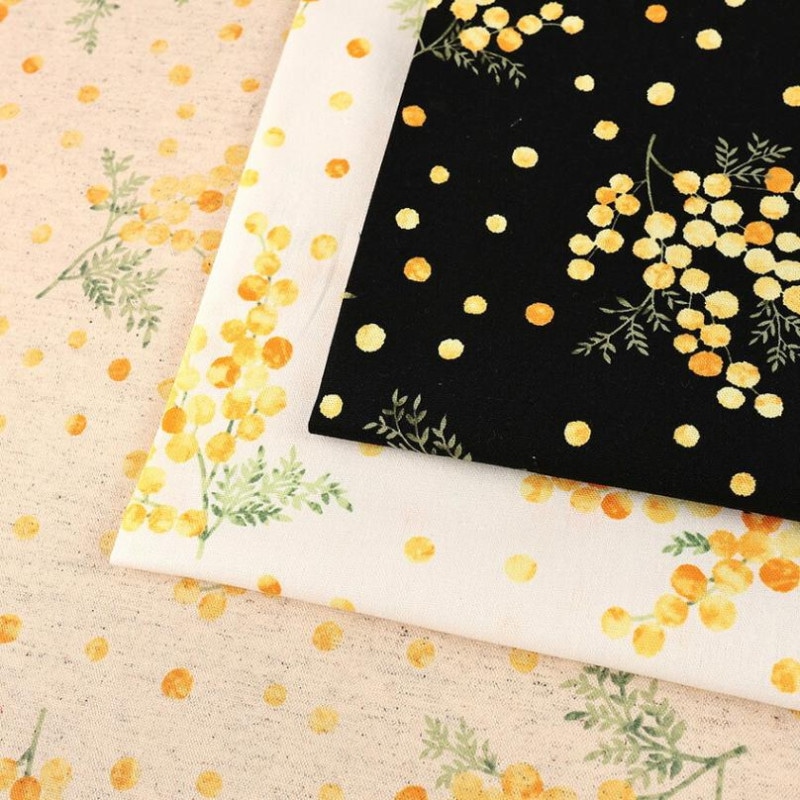 ミモザ柄 綿麻キャンバス 50cm単位