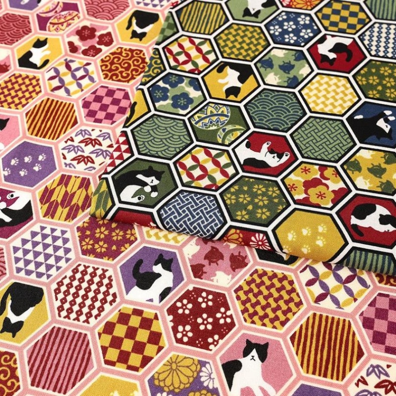 ハチワレ浪漫 亀甲文様 シーチング 50cm単位