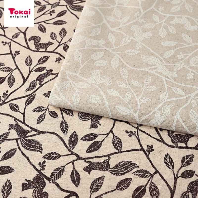 綿麻エッチングリーフ リス 綿麻キャンバス 50cm単位