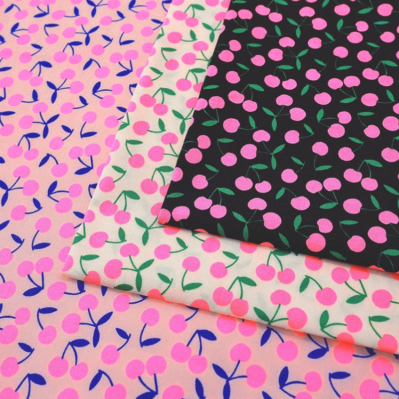 蛍光プリント POP CHERRY シーチング 50cm単位