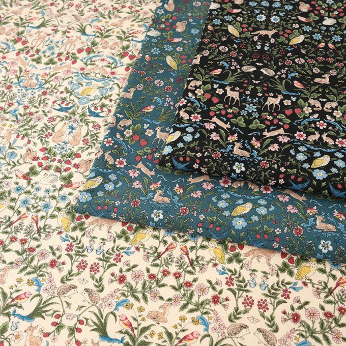 リスウサギ柄 綿キャンバス 50cm単位