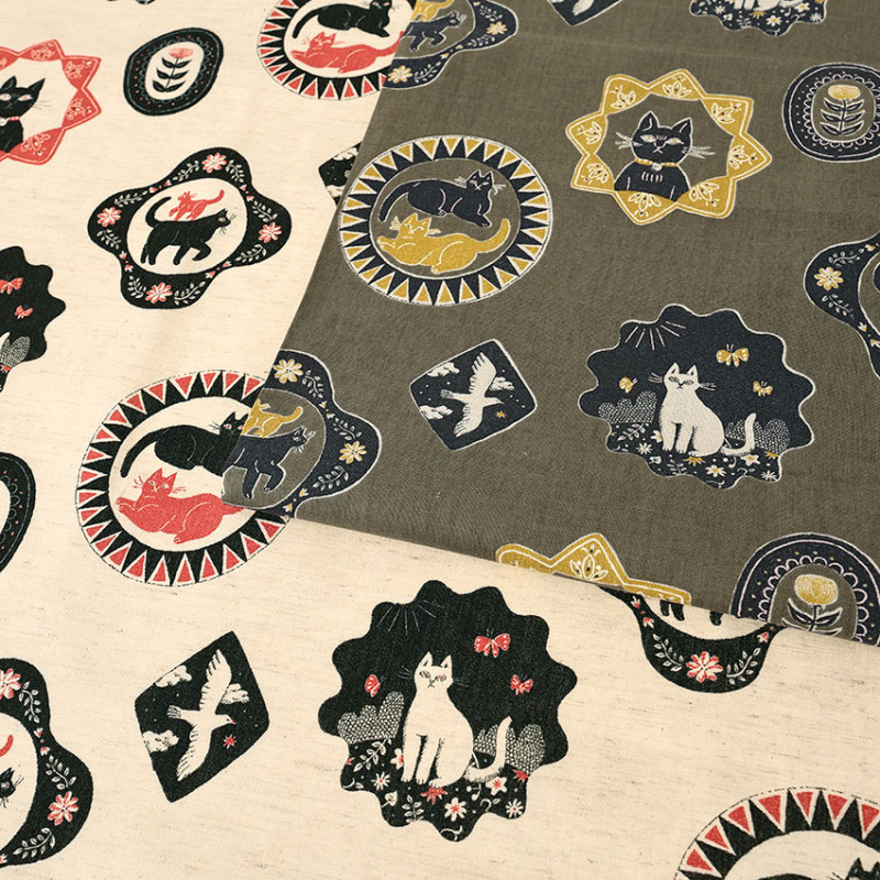 Sanae Sugimoto Cat Days 綿麻シーチング 50cm単位