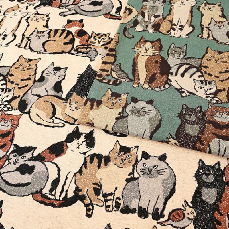 ART CAT 猫ボーダー柄 綿麻キャンバス 50cm単位