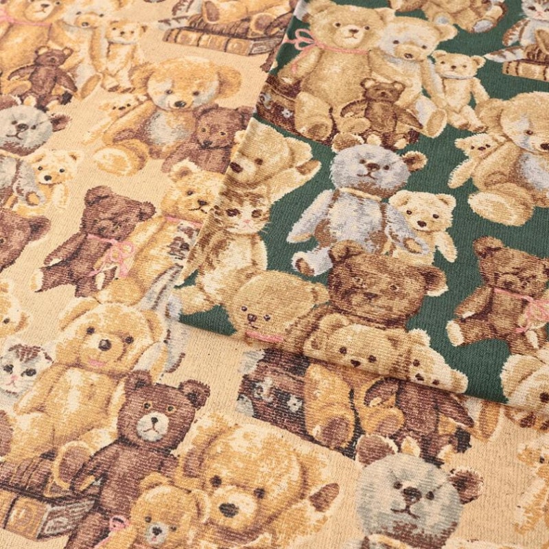 ゴブラン調プリント テディベア柄 綿麻キャンバス 50cm単位