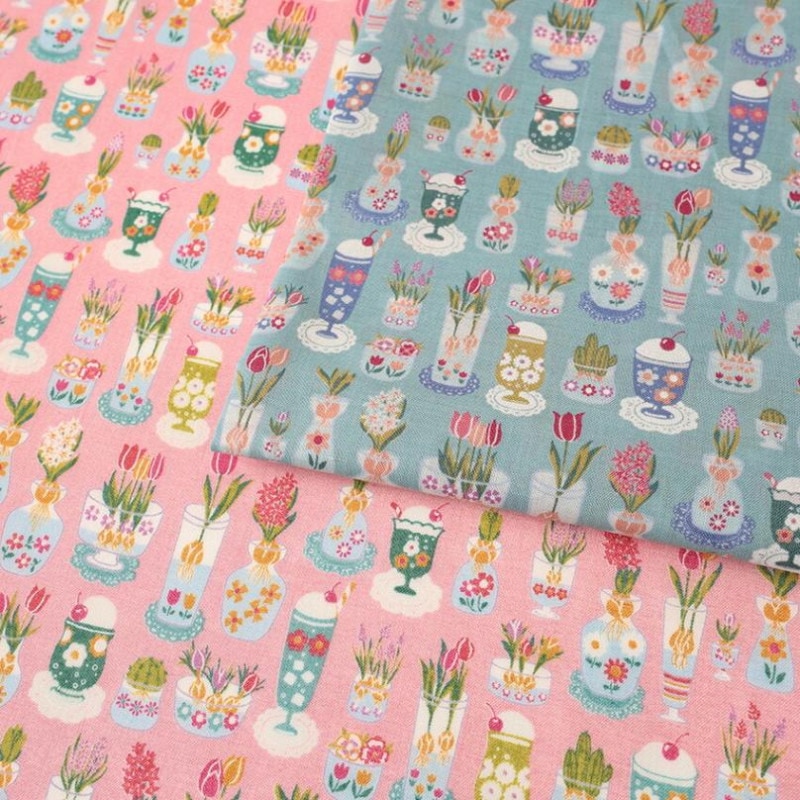 キュレトロ パーティー クリームソーダ柄 フラワー シーチング 50cm単位