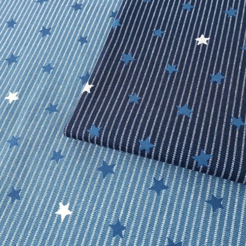 デニム調ストライプ 星柄 オックス 50cm単位