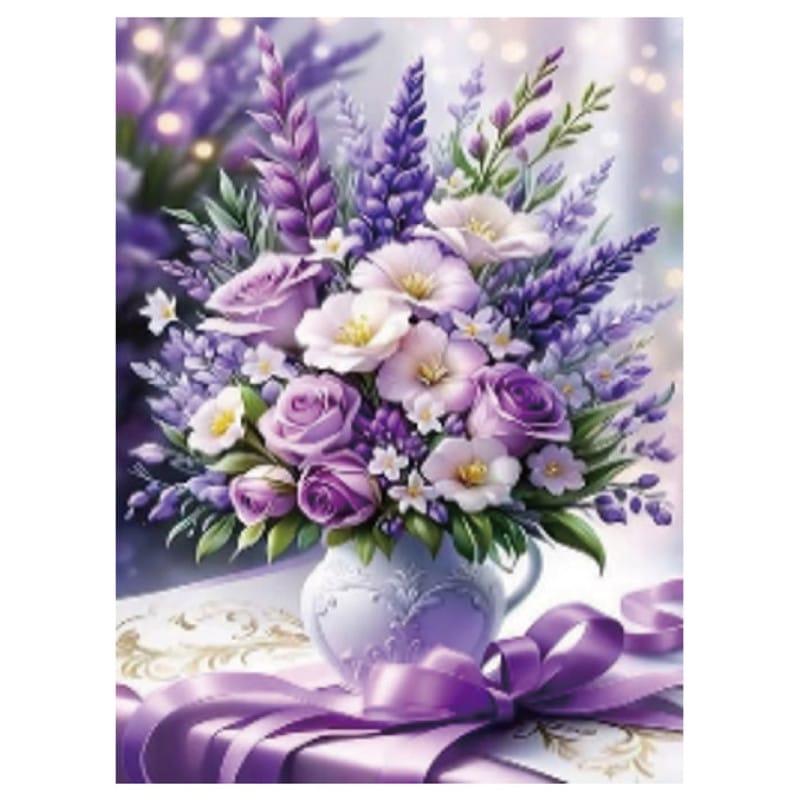 キラキラビーズアート パープルアレンジフラワー SCB-497 キャンバスサイズ 30×40cm エルベール