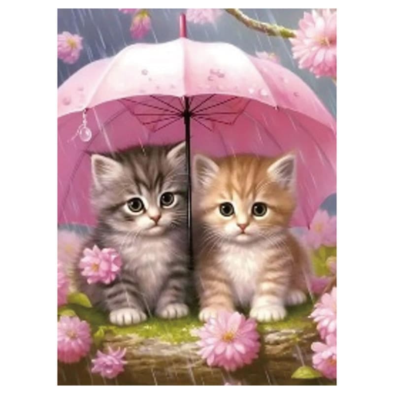 キラキラビーズアート ネコと傘 SCB-498 キャンバスサイズ 30×40cm エルベール