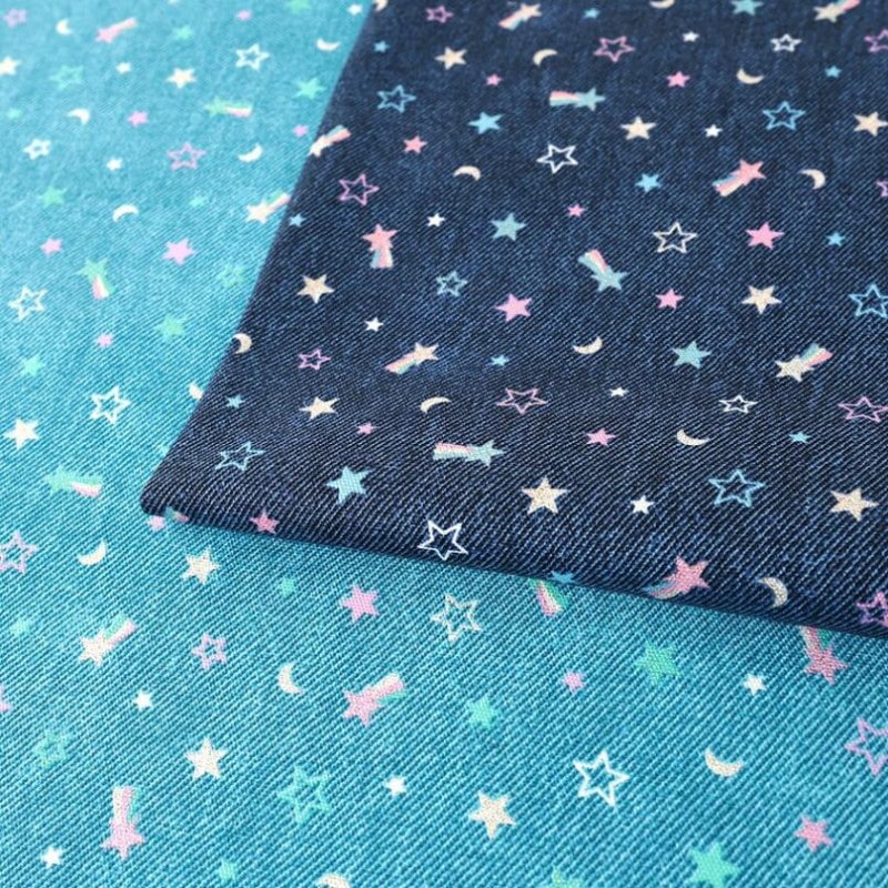 デニム調 スター ラメプリント オックス 50cm単位