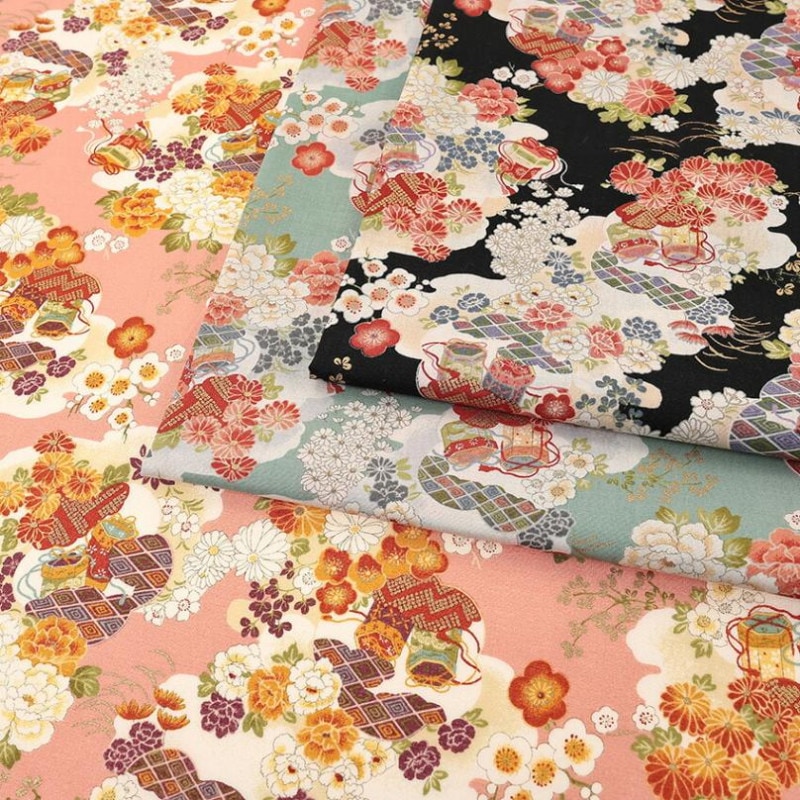 金粉 花和柄 雲海に宝花 50cm単位