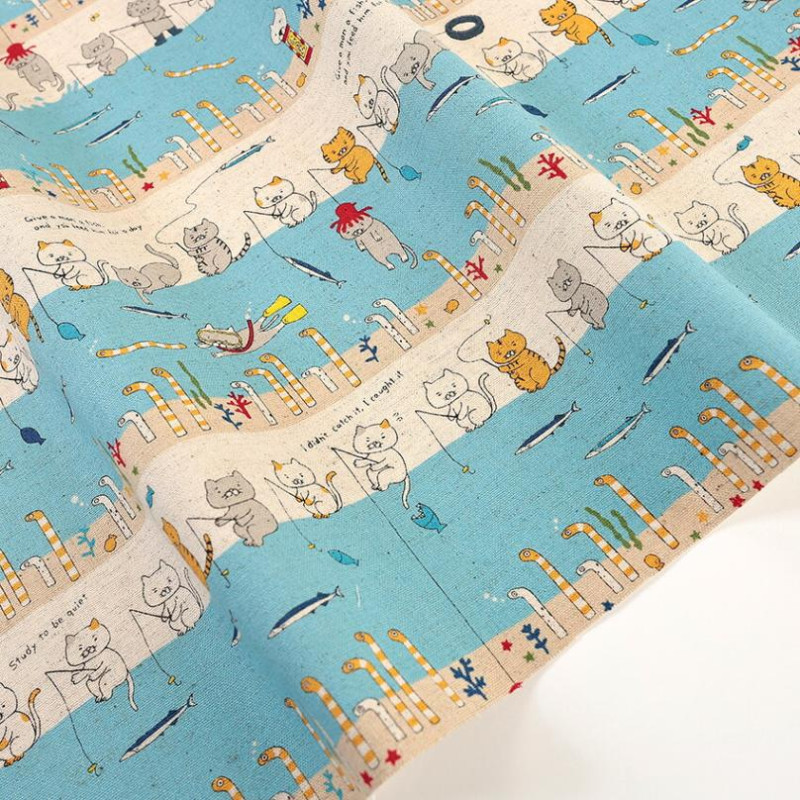 釣り猫 feat.チンアナゴ 綿麻キャンバス 50cm単位