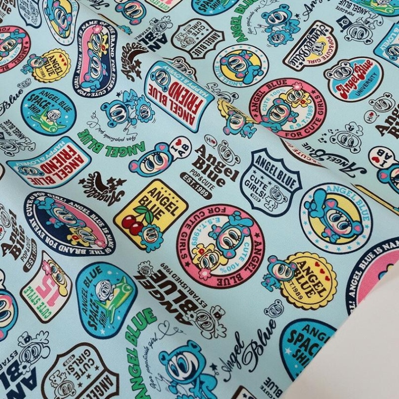 エンジェルブルー ワッペン柄 オックス 50cm単位