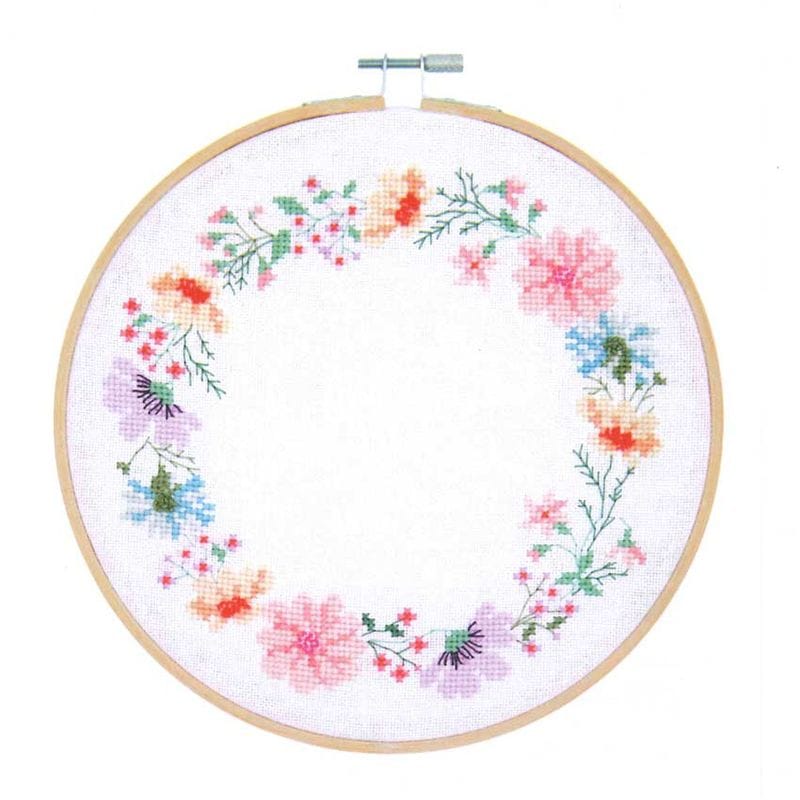 輸入刺繍キット クロスステッチ RICO(リコ) FLOWER WREATH 刺しゅう枠付き 100225