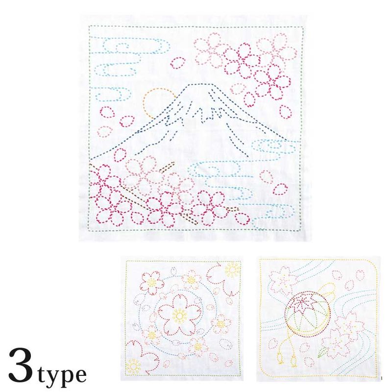 オリムパス 刺し子キット 花ふきんキット 水辺の桜・桜と手まり・富士と桜
