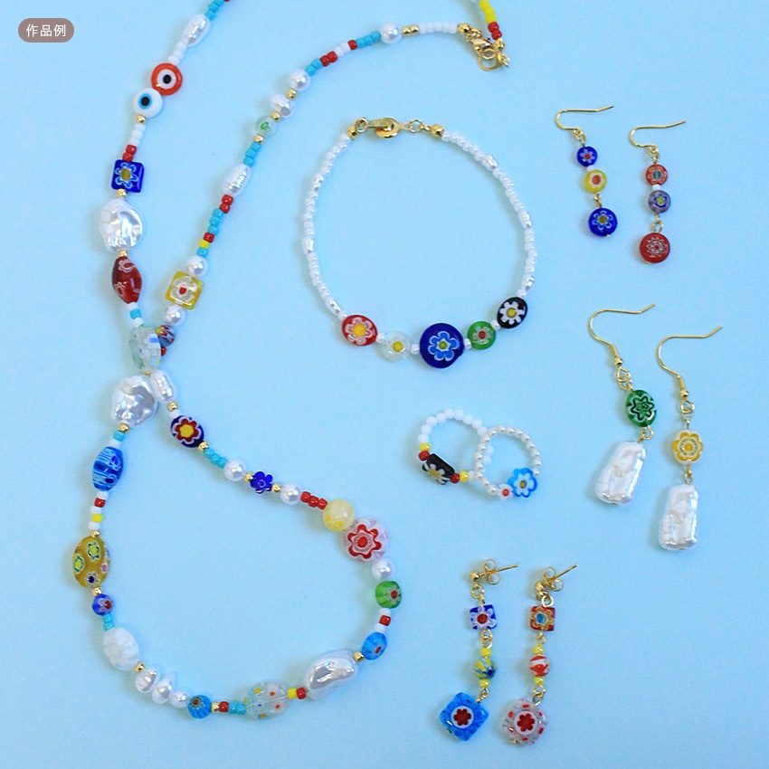 ミルフィオリガラス7 オーバル平 ミックス 約7×9mm 4ヶ入り