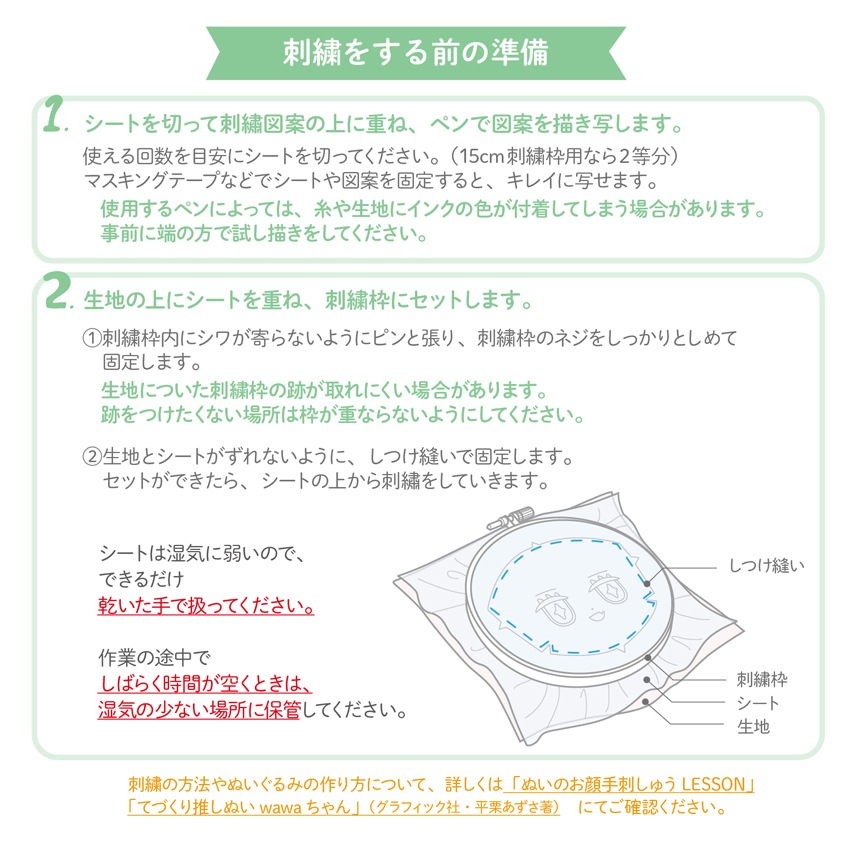 刺しゅう用クリアシート　のり無し水溶性 25×50cm NUIT-09
