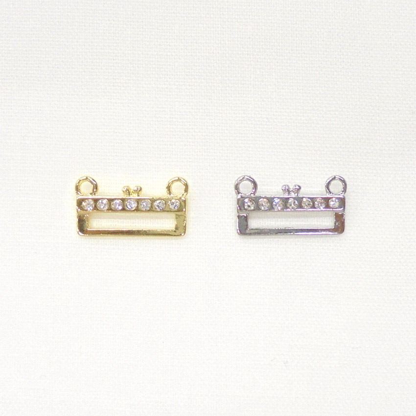 ラインストーン付き がまぐちステッチ金具 #102R(カン2個) ゴールド・シルバー