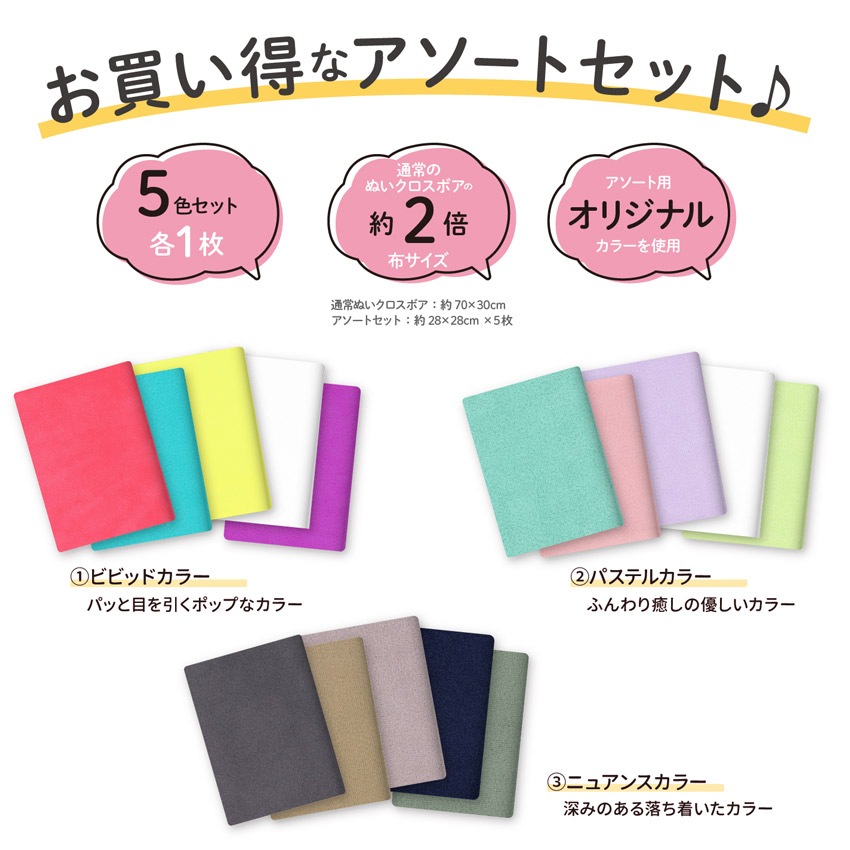 オリジナル✨POP　CUTE　手染めスケルトン♥入り布タグ4枚セット ぬいクロスボア アソートセット 28×28cm 5色各1枚入り カットクロス