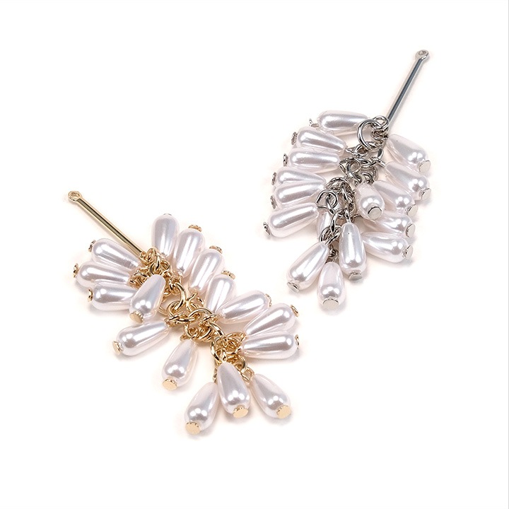 【お買い得品】CraftCafe 下がりパーツ パールチェーンバー付 約58mm ゴールド/シルバー 1個入り