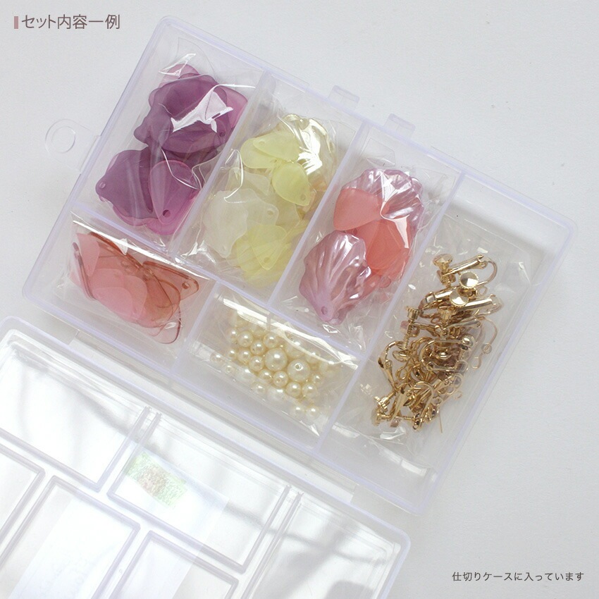 花びらパーツ ピアス・イヤリングセット ピンク系・ブルー系