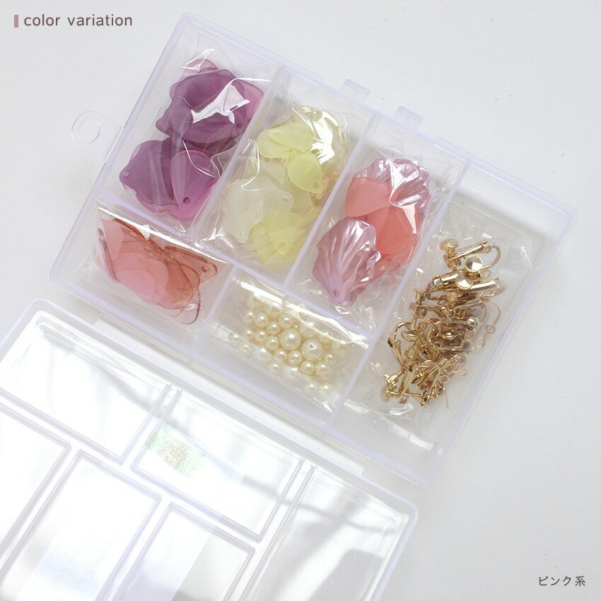 花びらパーツ ピアス・イヤリングセット ピンク系・ブルー系