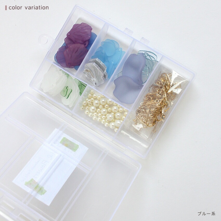 花びらパーツ ピアス・イヤリングセット ピンク系・ブルー系