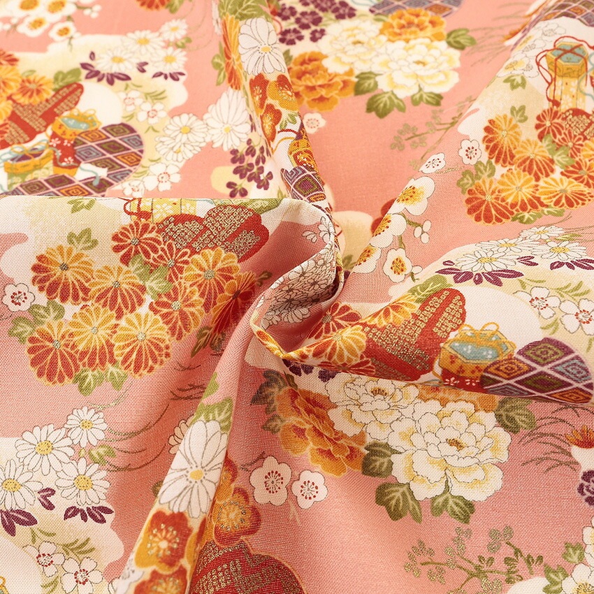 金粉 花和柄 雲海に宝花 50cm単位 | 花柄・ボタニカル柄 | 手芸用品の