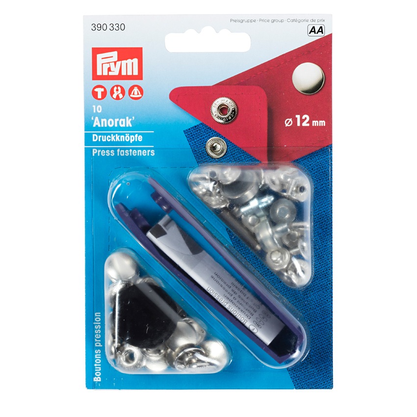 Prym プリム 脱着しやすい アノラックスナップ 12mm S シルバー 10組 取付けコマ付き 390330 