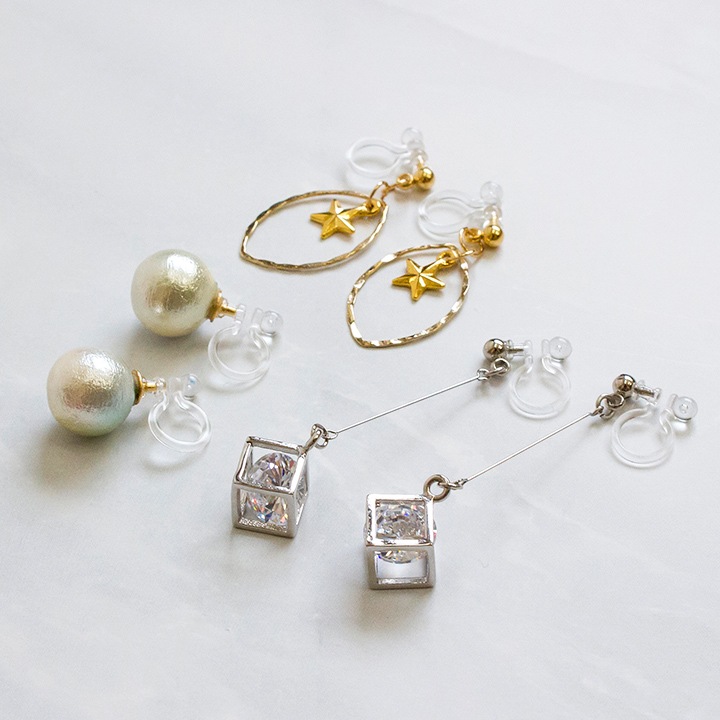 アクセサリー金具 ノンホールピアス 樹脂 カン付き 25ペア入り | 大袋