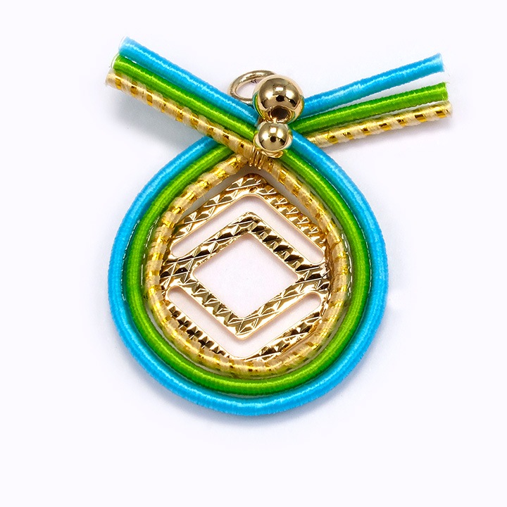 【大処分】1輪水引×和柄メタルプレート ゴールドカン付 ブルー 1ヶ